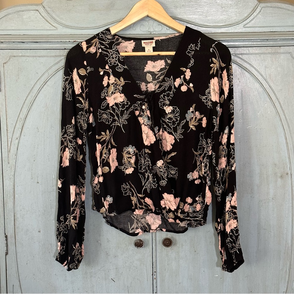 Mossimo long sleeve flower print shirt tie front size small